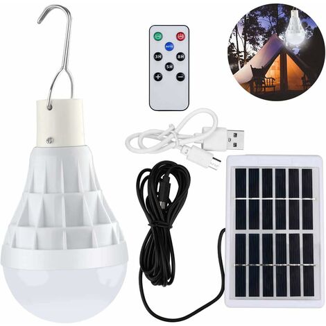 ZOLGINAH 1 juego de bombillas LED solares con control remoto + cable de 3 m, luces colgantes solares LED 12 W 130 lúmenes recargables para exteriores, interiores, tiendas de campaña, pesca, emergencia
