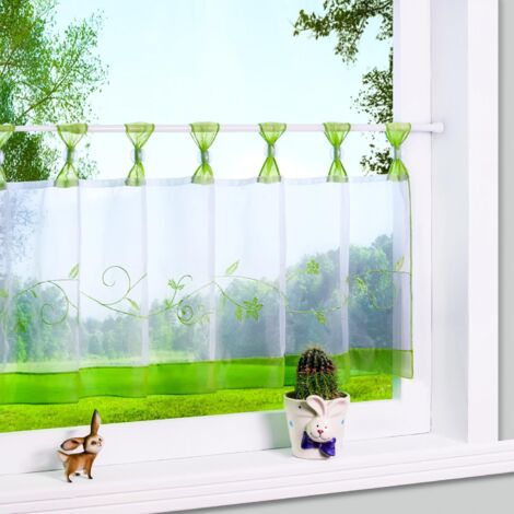 ZOLGINAH 1 lot de rideaux brise-bise à passants Motif fleurs brodées Petit rideau de café Terri, 60 x 120 cm, vert