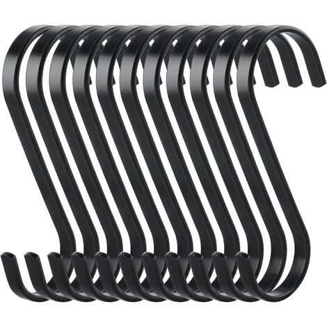 ZOLGINAH 10 ganchos en S planos de acero inoxidable para colgar ganchos de cocina resistentes, ganchos multifunción para cocina o carne, carnicero, ropa, plantas, herramientas de jardinería, color neg