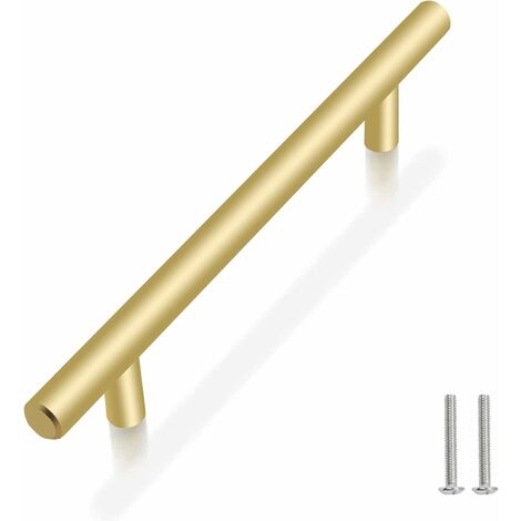 ZOLGINAH 10 Unidades Pomos de Puerta de Acero Inoxidable Dorado Tirador de Mueble con Tornillos para Gabinete de Cocina Cajón Cocina Decoración del Hogar, Distancia Centro Agujero a Agujero 64 mm