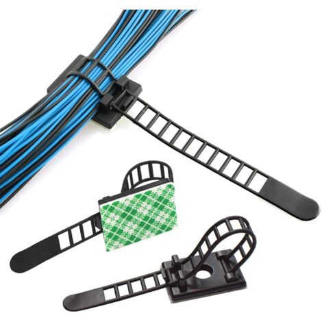 ZOLGINAH 100pcs Réglable Rangement de Câble Adhésives, Réglable Attache de câble, Câble de Bureau Fixation, Gestion de Câble pour Organiseur de Fils Electriques TV, Chargeur, PC, Bureau, Maison- longu