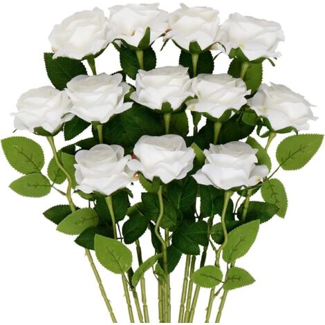 ZOLGINAH 12 pièces Fleurs de Roses artificielles, Roses en Soie Tige Unique réaliste Faux Bouquet de Rose pour Mariage Douche Nuptiale décorations de Jardin à la Maison (Blanc)
