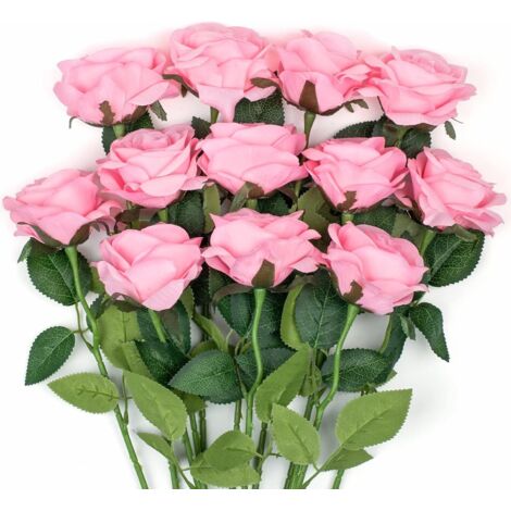 ZOLGINAH 12 pièces Fleurs de Roses artificielles, Roses en Soie Tige Unique réaliste Faux Bouquet de Rose pour Mariage Douche Nuptiale décorations de Jardin à la Maison (Rose)