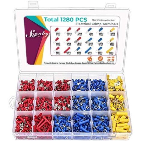 ZOLGINAH 1280 PCS Assortiment Bornes Isolées à Sertir Connecteur à Sertir Électrique Set Cosse Isolée Électrique Plate Ronde Connector Câble Electrique Isolé Bornes Avec Etui