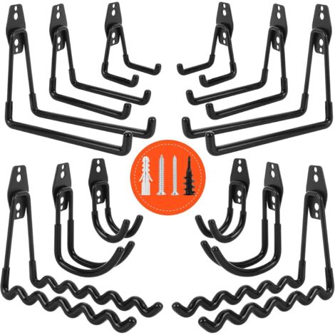 ZOLGINAH 12Pcs Crochet Garage, Crochet Rangement Garage Avec Revêtement Anti-Dérapant, Crochets de Garage Incluant Crochet Vague, Crochet J, Crochet Carré, Pour Outils Êlectriques, Vélos, Êchelle