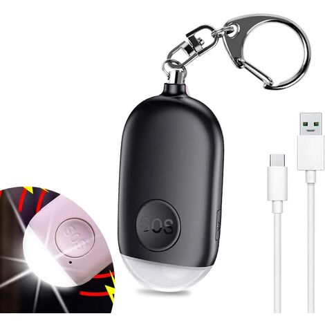 ZOLGINAH 130 DB Alarma de Emergencia Personal, Alarma de Seguridad Recargable con Linterna LED Antorcha Alarma Antirrobo, para Mujeres Niños Ancianos Aventurero-Negro
