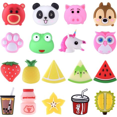 ZOLGINAH 18 Pcs Protege Cable pour iPhone Câble, Boisson de Fruits Cute Plastique Bouteille Animal Unicorn Charge Saver Câble, Câble USB Saver Accessoires pour téléphone Protéger câble Chargeur