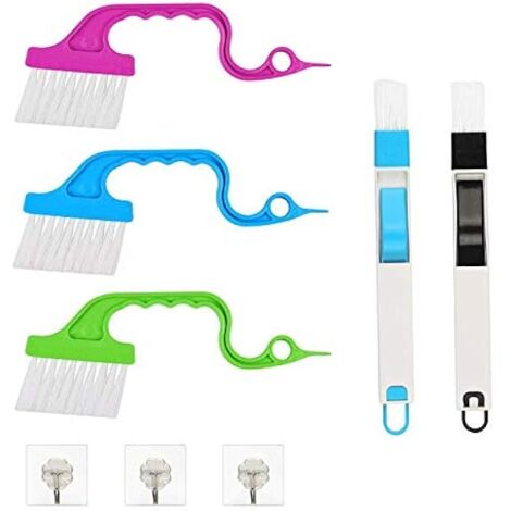 ZOLGINAH 2 cepillos ranurados con recogedor y 3 cepillos de limpieza para ventana, puerta corredera, herramienta de barrido, teclado, computadora, hogar, cocina con 2 ganchos adhesivos transparentes
