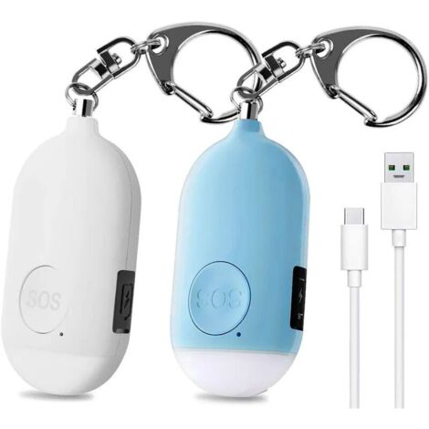 ZOLGINAH 2 pcs 130 DB Alarme Personnelle d'urgence,Rechargeable Alarme de Sécurité avec LED Lampe de Poche Torche Alarme Anti Agression,pour Femme Enfants Personnes Agées Aventurier – Blanc&Bleu