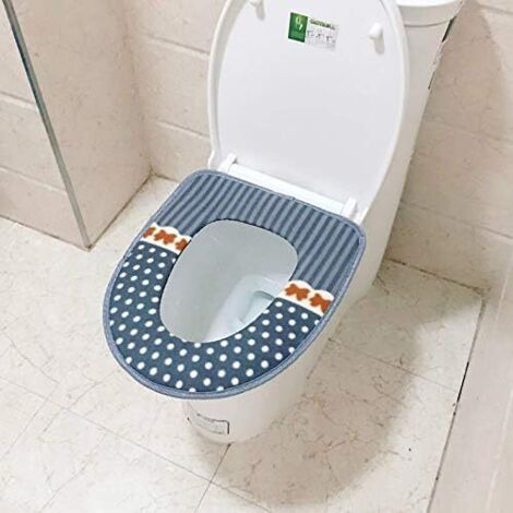 ZOLGINAH 2 pcs Housse de siège de toilette de salle de bain doux Lavable Coussin en velours côtelé Abattant WC Pad Tapis de Super chaud, bleu