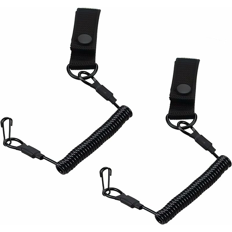 Image of 2 pezzi Cordini tattici neri con cordino elastico di sicurezza e moschettone a spirale, riutilizzabili, adatti per arrampicata, pesca, attrezzi da
