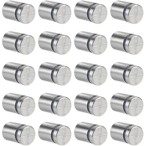 ZOLGINAH 20 piezas espaciador de vidrio, tornillos de separación de 19 x 25 mm, soporte de montaje en pared de acero inoxidable para clavos publicitarios, para placas y letreros (plata)