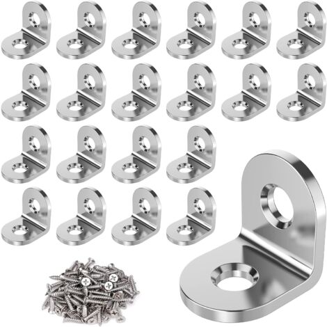 ZOLGINAH 20 unidades de conectores angulares, ángulo de metal de 90 grados, 20 x 20 mm, acero inoxidable, ángulo pequeño con tornillo para montaje en ángulo, soporte de muebles, mesa, silla, estanterí