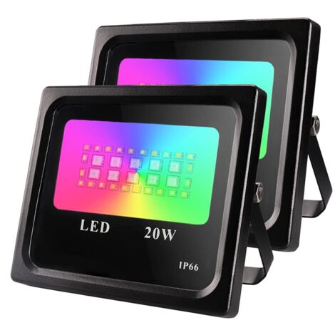 ZOLGINAH 20W RGB Projecteur LED Projecteur Extérieur Dimmable IP66 Étanche Projecteur Extérieur Multicolore Contrôle pour Intérieur Halloween Fête Terrasse Jardin (17.5x17x10CM)