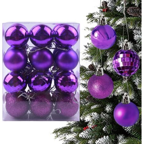ZOLGINAH 24 Boules de Noël, ø 4cm Sapins de Noël Boule Plastique, 4 Styles Décoration de Noël Boules de Noël en Plastique, Boule d'Arbre de Noël pour Noël, Mariage, Festival (Violet)