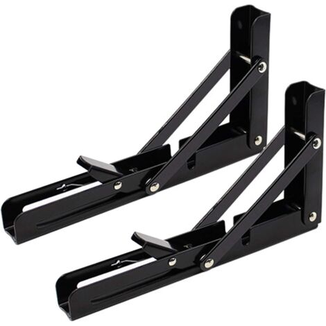 ZOLGINAH 2PCS 10 Inch Noir Équerre Pliante 250mm Support d' Étagères Pliants Mural en Acier Laminé à Froid Equerre pour Etagere Murale, Métal Étagères Pliable Support en Forme de L Charge Maximale 80k