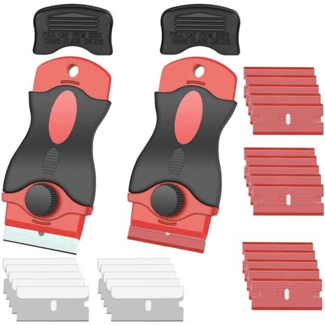 ZOLGINAH 2pcs Grattoir à Lame de Rasoir, Mini Grattoir à Rasoir avec 10pcs Lames de Rasoirs Acier Inoxydable et 15pcs Lames en Plastique pour le Nettoyage de Stickers Muraux/Colle à Carrelage Voiture