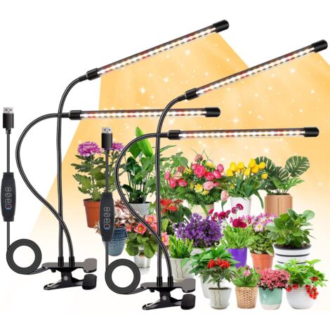 ZOLGINAH 2pcs Lampe pour Plantes, lumière à spectre complet, 3000K 5000K 660nm pour plantes d'intérieur avec minuterie 3/9/12H, 10 luminosité, 3 modes, idéal pour les petites plantes (sans adaptateur)