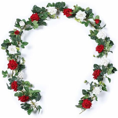 ZOLGINAH 2pcs Vignes Roses Artificielles 5.5ft Fleurs de Velours pour Guirlande Suspendue et Décoration de Mariage (Rouge et Blanc)