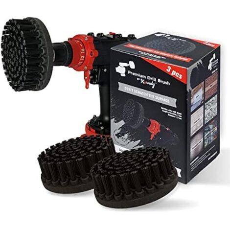 ZOLGINAH 3 Pack Premium Drill Brush Ultra Rígido Black 13cm Scrubber Brush No rayará las superficies Adecuado para limpiar parrillas, piedras, azulejos exteriores