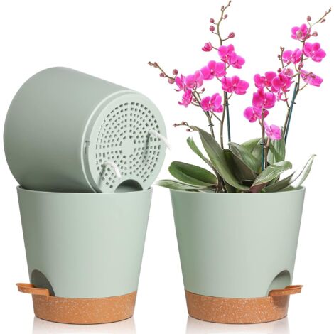 ZOLGINAH 3 Pcs Pots de Fleurs en Plastique 20cm Vert Auto-Arrosant avec Soucoupe avec Système d'arrosage Pot de Fleur Paresseux Convient aux Jardins de Balcon Intérieurs et Extérieurs