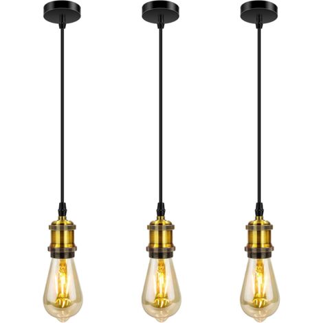 ZOLGINAH 3 pièces Industriel Suspension en métal,Vintage Lampe Suspendue Douille de lampe E27 avec Réglable câble Luminaire éclairage au plafond pour Îlot de cuisine,Bar, Café (bronze)