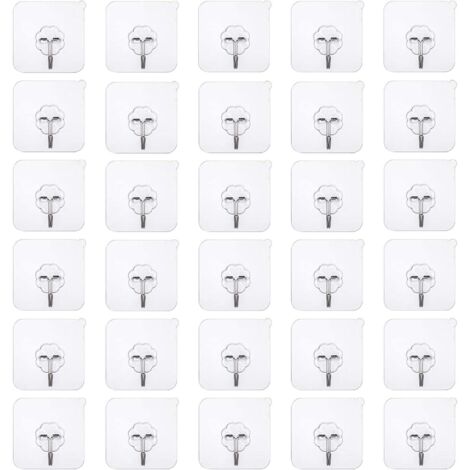 ZOLGINAH 30 PCS Transparent Réutilisable Autocollants Crochet Murale Salle, Imperméable Crochets Adhésif Crochets Mural, Max Heavy 10kgs Crochet Mural à Ongles Gratuit pour de Salle de Bain, Cuisine