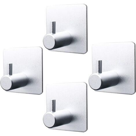 ZOLGINAH 4-pack de porte-serviettes crochetés en aluminium, collés sans perçage, adaptés aux salles de bains, toilettes, cuisines, bureaux, etc. (Crochet carré en argent)
