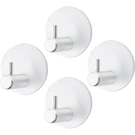 ZOLGINAH 4-pack de porte-serviettes crochetés en aluminium, collés sans perçage, adaptés aux salles de bains, toilettes, cuisines, bureaux, etc. (Crochet rond en argent)