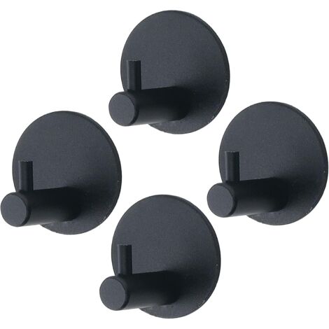 ZOLGINAH 4-pack de porte-serviettes crochetés en aluminium, collés sans perçage, adaptés aux salles de bains, toilettes, cuisines, bureaux, etc. (Crochet rond noir)