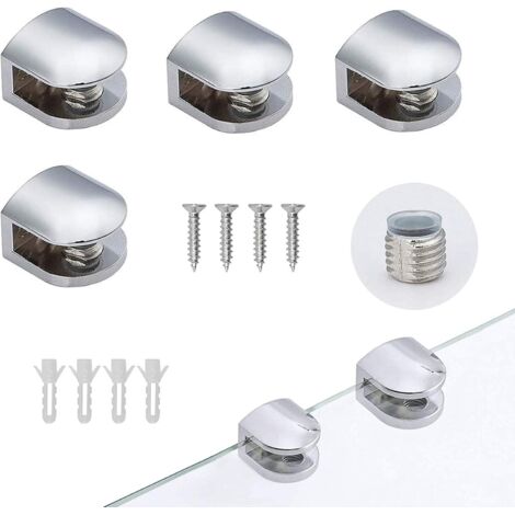 ZOLGINAH 4 Pcs Pince De Support De Verre,Pince À Verre Pince Support En Alliage De Zinc Bains Pince De Verre Clips Pince Support D’Étagère En Verre Réglable Verre Pour Tablettes En Verre De 4-7 Mm D'É