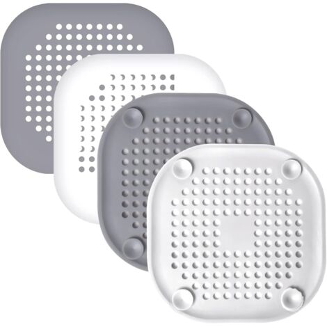 ZOLGINAH 4 Pcs Protection de Drain de Silicone, Filtre Evier avec Ventouse, Filtre de Couverture de Drain de Baignoire, Filtre D'éVier de Cuisine Et Salle de Bain Anti-Colmatage (Gris, Blanche）
