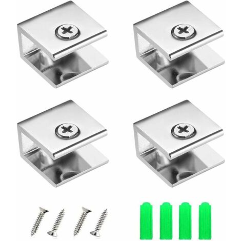ZOLGINAH 4 Pcs Supports de Tablette en Verre en Alliage de Zinc 8-10mm Pince à Verre Carré Réglable Serrage en Verre Pince Clip Support