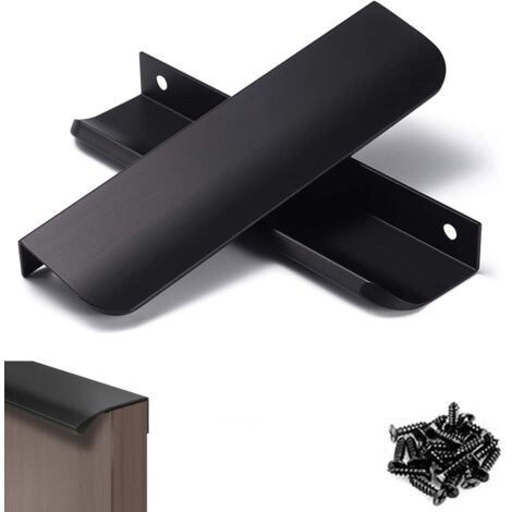 ZOLGINAH 4 poignées Cachées, poignées d'armoires en aluminium Cachées, poignées de porte rétro noires, adaptées aux cuisines, salles de bains, armoires, penderies