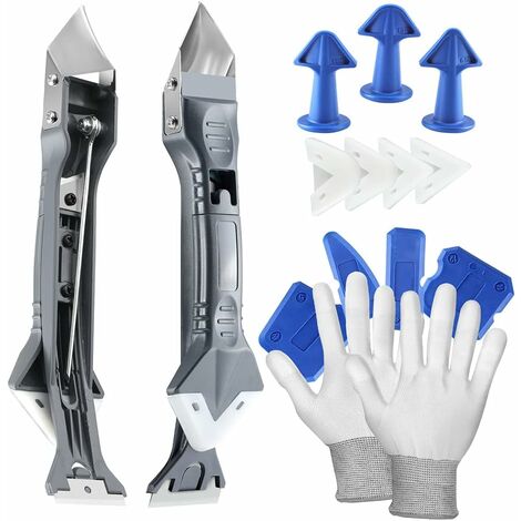 ZOLGINAH 5 en 1 Herramientas removedoras de lechada (acero inoxidable) Rascador, Kit de lechada más suave Rascador de lechada de silicona con raspador de esquina, Herramientas de calafateo de lechada,