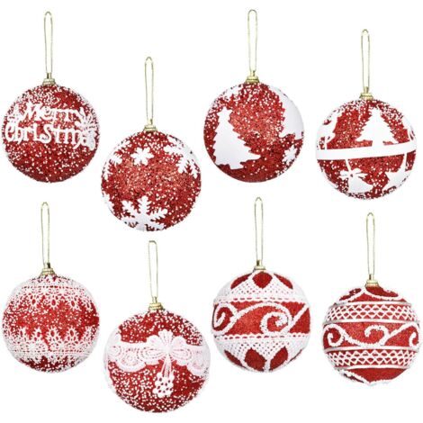 ZOLGINAH 8 Pièces Boules de Noël, Rouge Boules de Noel Ornements avec Mousse Neige Effet Decorative Boule Sapin Noël Suspension pour Maison Noël Sapin Décoration