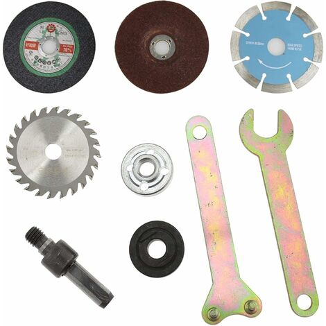 ZOLGINAH 9 Pièces Bielle de Conversion de Perceuse à Main,Clé de Meuleuse D'angle,Adaptateur de Foret de Mandrin de Tige de 10 mm pour Meulage,Coupe des Tuiles, Coupe du MéTal, avec Disque de Coupe