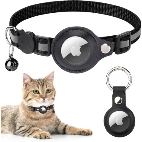 ZOLGINAH AirTag Cat Collar, Apple Air Tag Cat Collar integrado con campana, GPS reflectante Cat Collars con soporte AirTag, ligeros collares para gatos gatitos (negro)