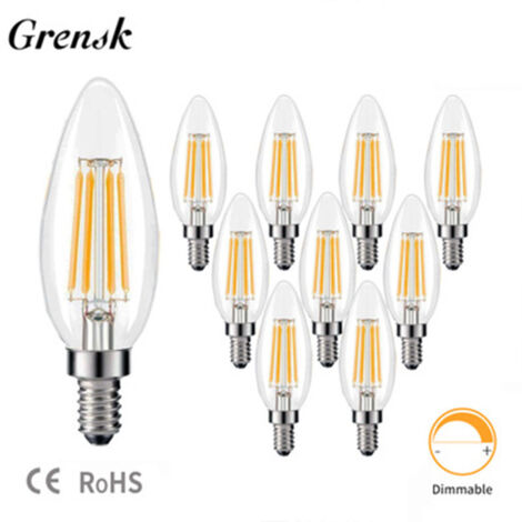 ZOLGINAH Ampoule à candélabre à filament E14 LED, ampoules à bougie Edison Vintage E14 Base, ampoules LED 4W , blanc ultra chaud 2700K,  lumens non dimmable, paquet de 6