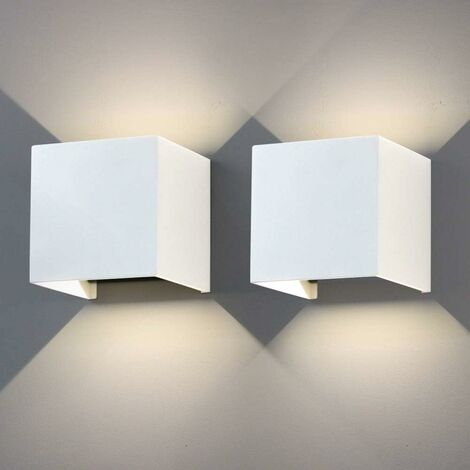 ZOLGINAH Aplique de pared de 12 W, lámpara de pared de aluminio LED moderna de 2 piezas, IP65, 4000 K blanco natural, iluminación de pared con ajuste de ángulo de haz ajustable, blanco