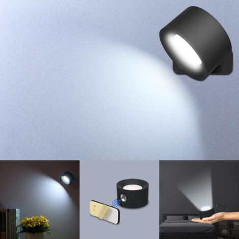 ZOLGINAH Aplique de Pared Interior, Neoglint 4.5W 340lm Regulable, Lámpara de Pared con Control Táctil, Aplique de Pared LED Giratorio de 360° para Pared, Armario, Mesita de Noche - Negro