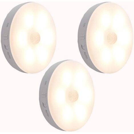 ZOLGINAH Applique murale avec détecteur de mouvement,veilleuse de placard USB rechargeable-Lumière LED-Lampe à Fonctionne avec piles Pour cabinet,chambre à coucher,armoire,couloir,etc(Lumière chaude,3