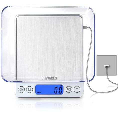 ZOLGINAH Balance de cuisine numérique,charge USB,3 kg/0.1g,mini balance de cuisine électrique,balance numérique étanche,rechargeable par USB,écran LCD,en acier inoxydable,pour les ingrédients,café