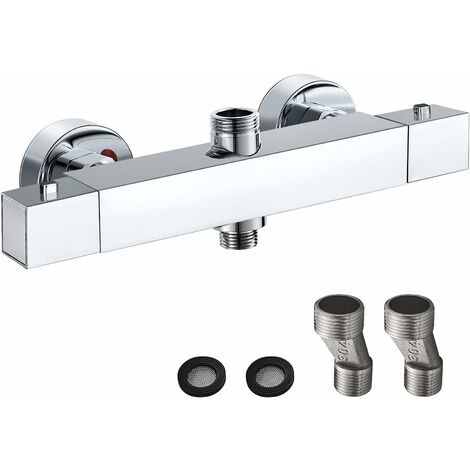 ZOLGINAH Barra de Ducha Termostática Cuadrada Latón Cromada - Salida Válvula Desviadora BSP (26.4mm) + Fondo 1/2" BSP (21mm)