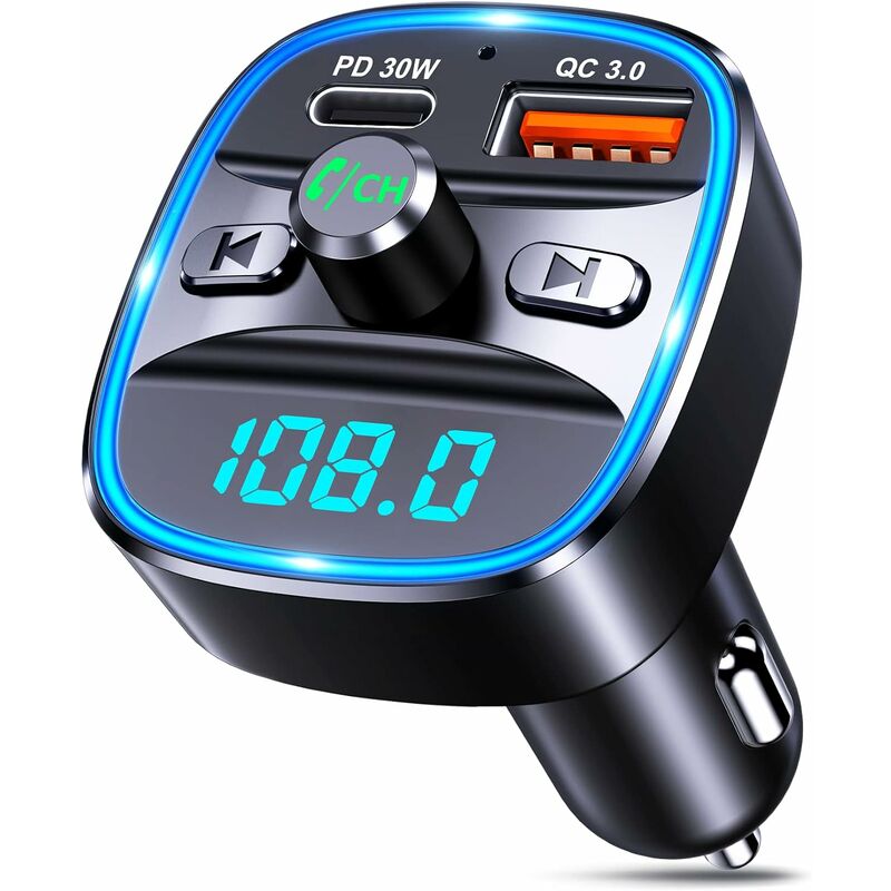 Image of Bluetooth Car, Type-C pd 30W & qc 3.0 18W Trasmettitore fm Bluetooth 5.3 Ricarica rapida, Adattatore Bluetooth per auto Lettore MP3 musicale