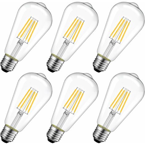 ZOLGINAH Bombilla de Filamento LED Edison de 4W E27 ST64 (=40W Bombillas Incandescentes Decorativas), 470Lm Blanco Cálido 2700K, Lámpara de Bombilla Retro Vintage, No Regulable, Paquete de 6