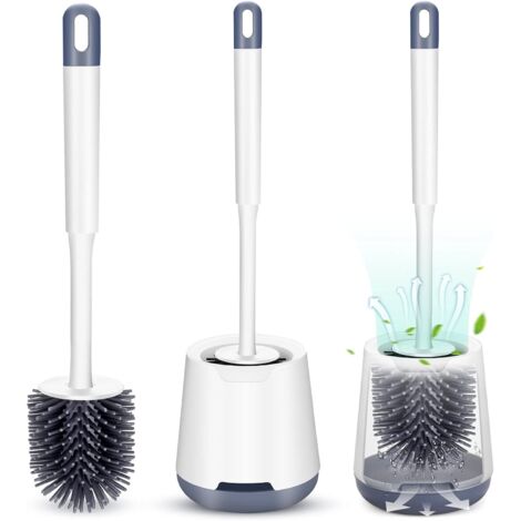 ZOLGINAH Brosse De Toilette, Brosse De Toilette en Silicone Et Porte-Brosse De Toilette, Brosse De Toilette avec Support De Séchage Rapide, Installation Murale / Debout (Blanc)