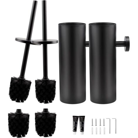 ZOLGINAH Brosse de Toilette, Brosse WC en Silicone avec Tête de Brosse Multifonction 3 en 1 et Support à séchage Rapide, Balai Toilette WC Murale pour Salle de Bain (Noir)