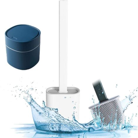 ZOLGINAH Brosse De Toilette, Brosse WC Et Support avec Une Petite Poubelle, Brosse De Toilette en Silicone Antibactérienne Balayette WC Balai Brosse Ensemble, Brosse De Toilettes À Manche Long,Blanc