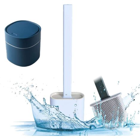 ZOLGINAH Brosse De Toilette, Brosse WC Et Support avec Une Petite Poubelle, Brosse De Toilette en Silicone Antibactérienne Balayette WC Balai Brosse Ensemble, Brosse De Toilettes À Manche Long,Bleu